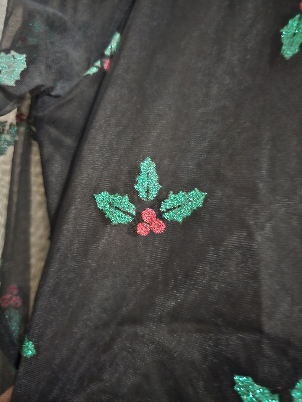Like New 3X Unique Vintage Black & Glitter Mistletoe Flare Dress - Picture 7 of 16